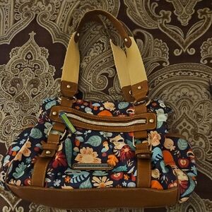 Floral Patterned LILY BLOOM Women's Bag with Brown Accents